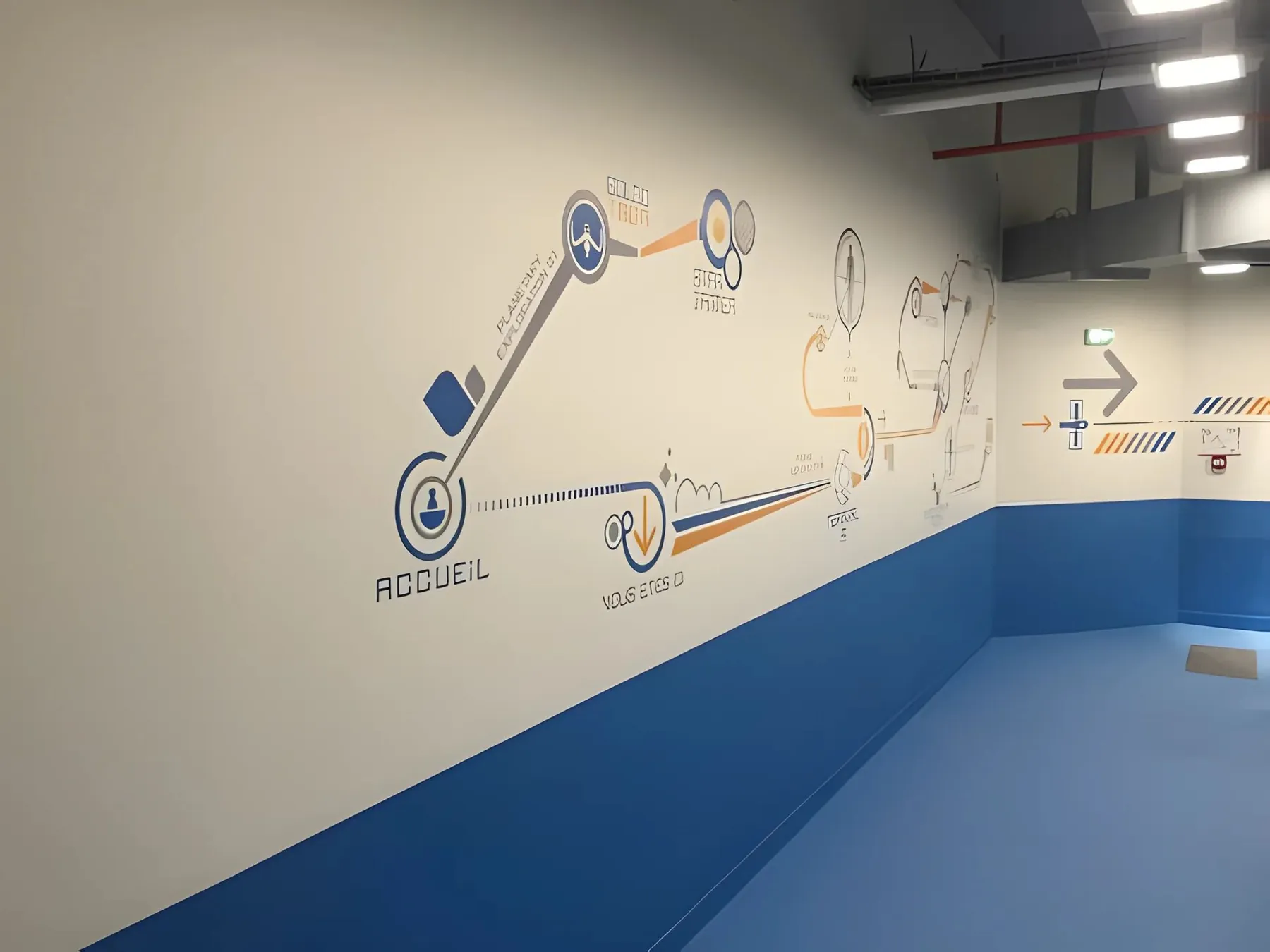 Mur d'accueil avec pictogrammes